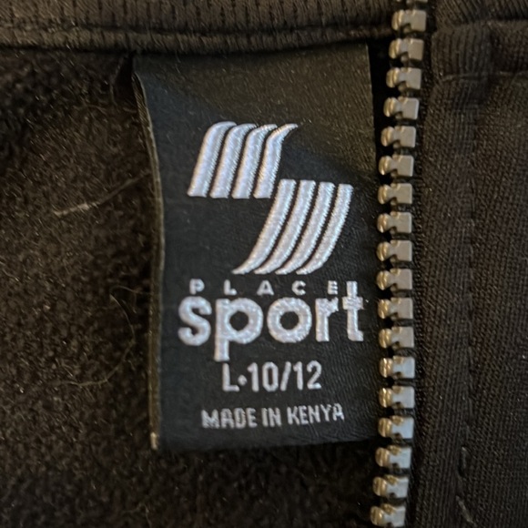 Place Sport Size L 10/12 Kids Athletic Black with White Stripes Zipper Jacket - Picture 6 of 6